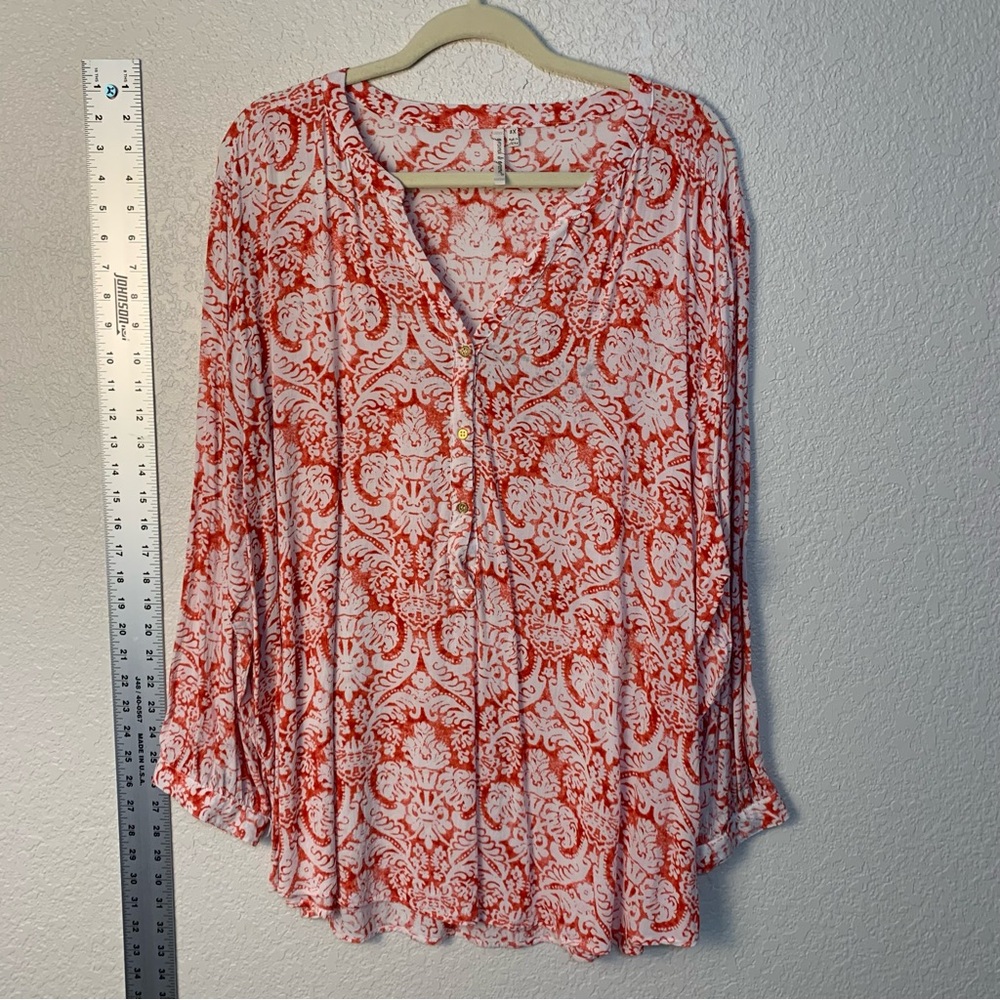 Grand & Greene red and white Long Sleeve loose fit with Mandarin Collar tunic
